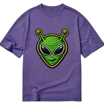 ALIEN MARTIAN - green alien with antenna in green , little green man - Classic T-shirt - Purple