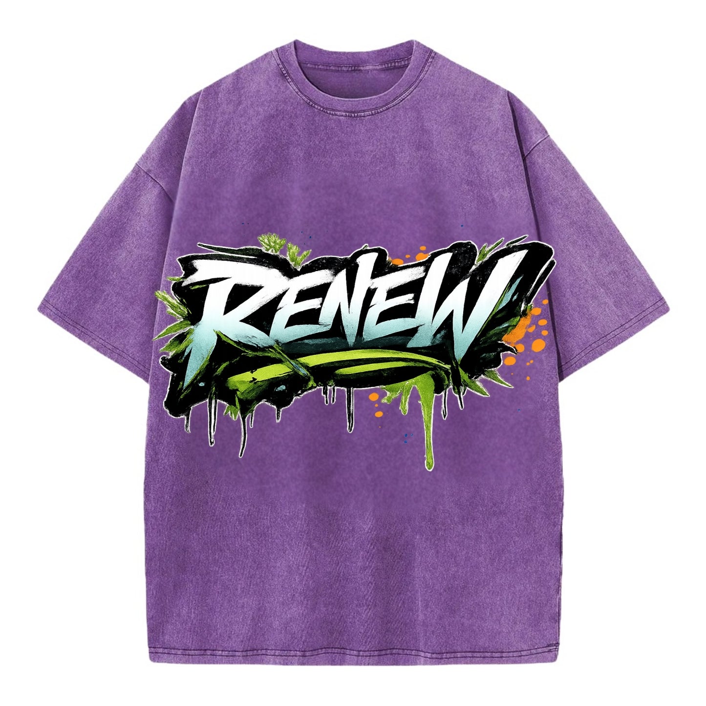Bold typography design - "RENEW" - starting fresh, regenerating - Vintage T-shirt - Purple