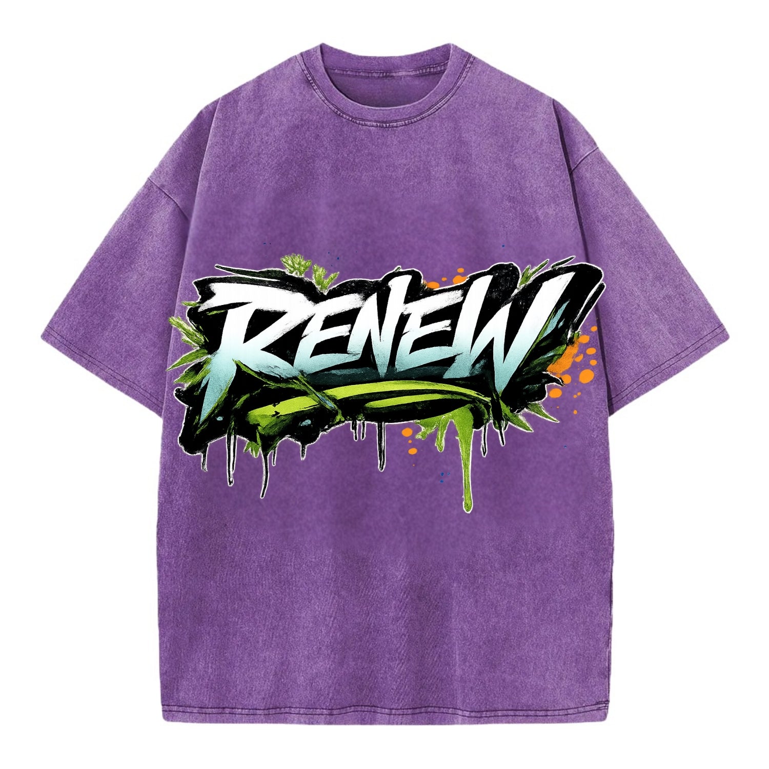 Bold typography design - "RENEW" - starting fresh, regenerating - Vintage T-shirt - Purple