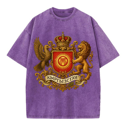 Kyrgyzstan Tunduk Emblem  - Vintage T-shirt - Purple