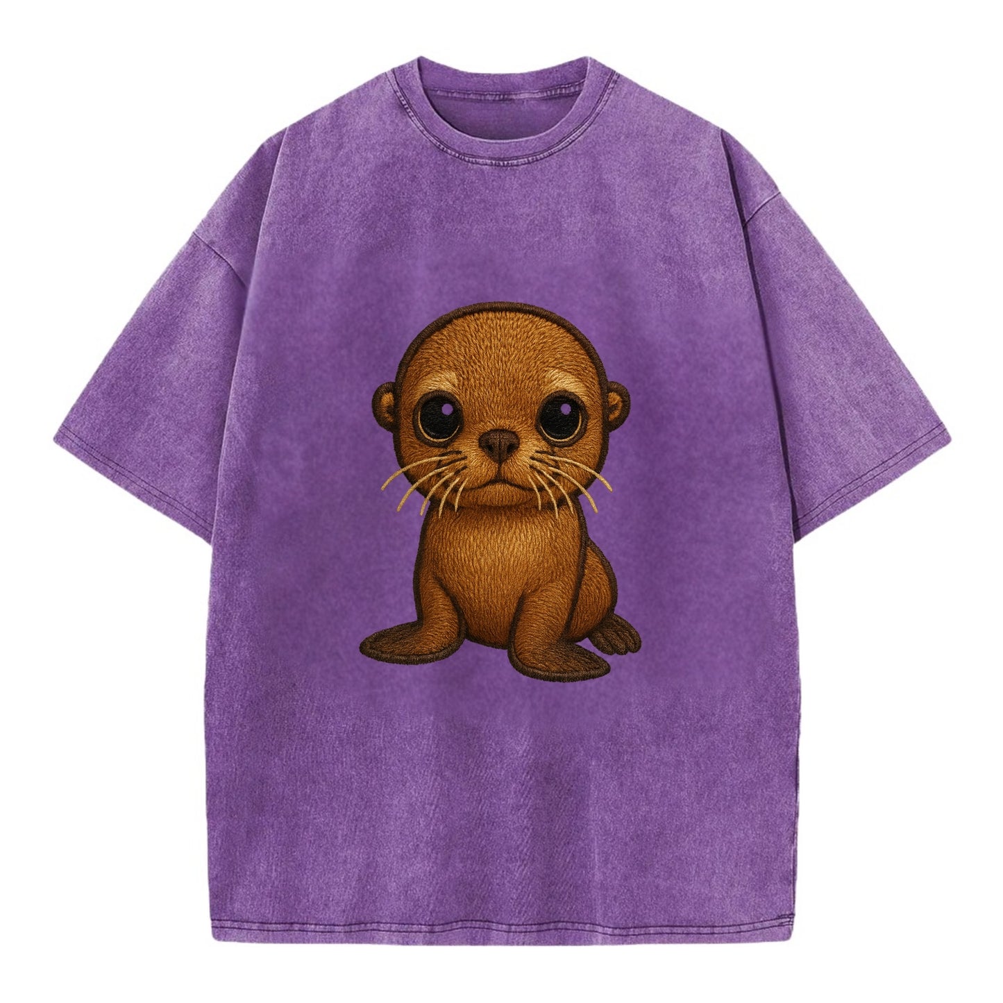 Baby California Sea Lion - golden brown, large expressive eyes, whiskers, - Vintage T-shirt - Purple