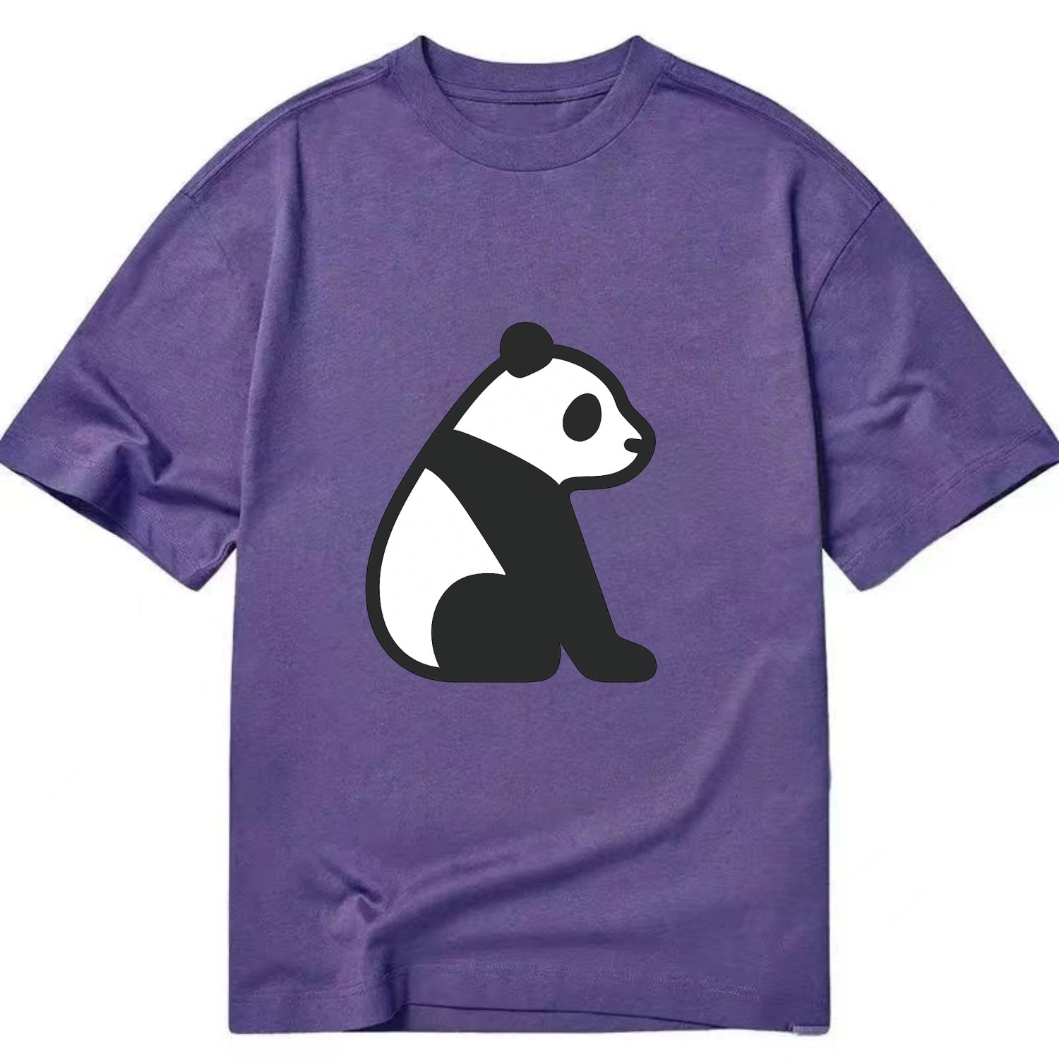 Panda - Black and white sitting pose flat side profile - Classic T-shirt - Purple