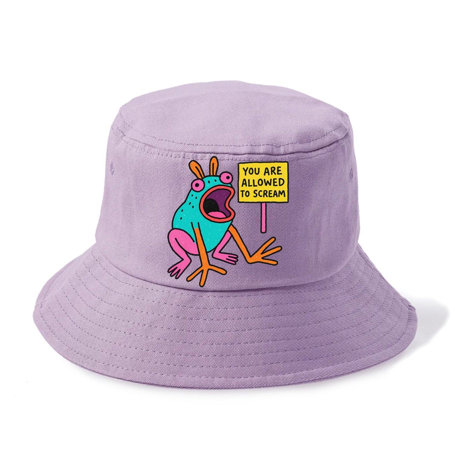 YOU ARE ALLOWED TO SCREAM | Open-mouthed frog mid-scream - Bucket Hat - Purple