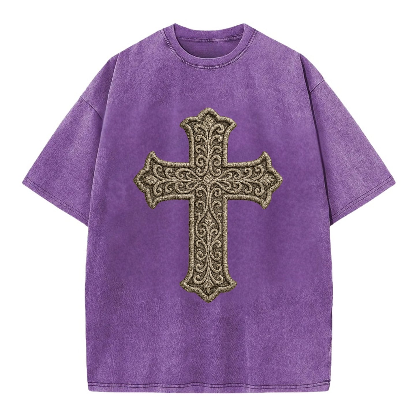 Filigree Cross  - Vintage T-shirt - Purple