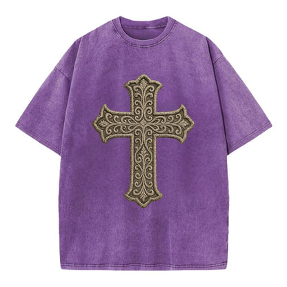 Filigree Cross  - Vintage T-shirt - Purple