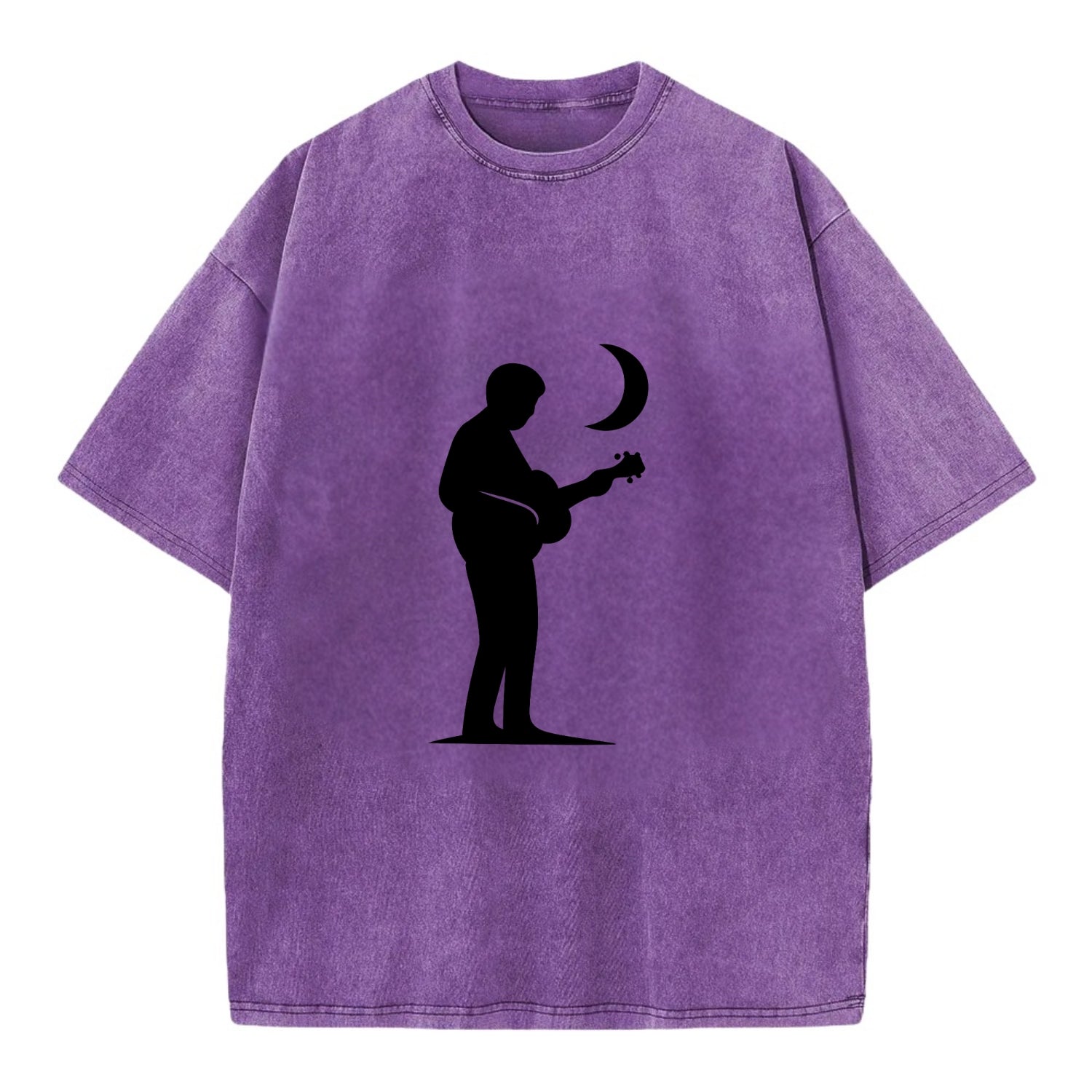 Guitarist playing acoustic under moonlight - Vintage T-shirt - Purple