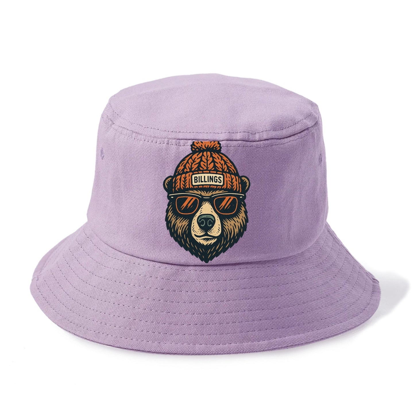 Montana Grizzly Bear wearing Billings beanie with pom pom and wayfarer sunglasses - Bucket Hat - Purple