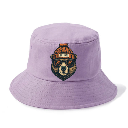 Montana Grizzly Bear wearing Billings beanie with pom pom and wayfarer sunglasses - Bucket Hat - Purple
