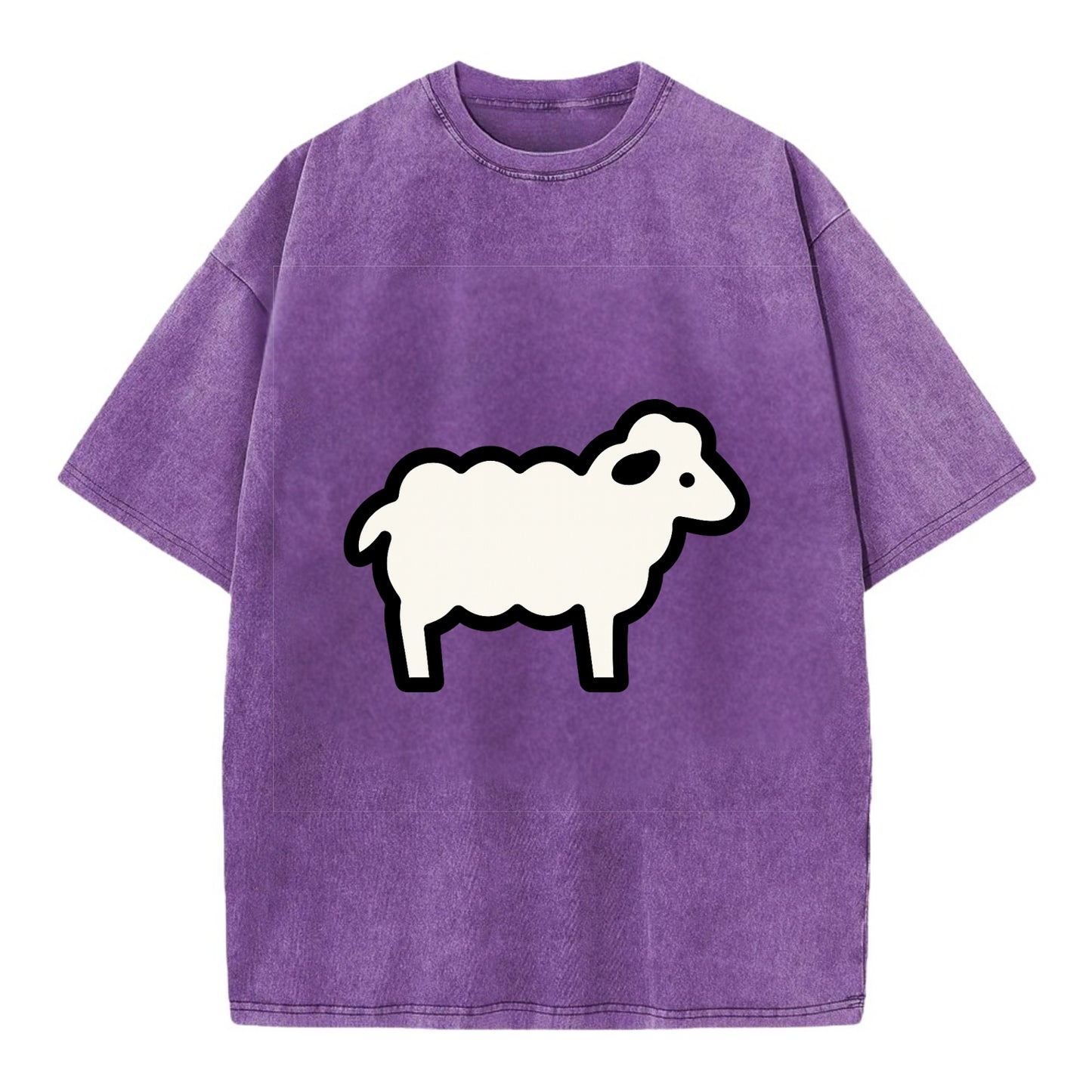 Sheep - White fluffy wool flat side profile - Vintage T-shirt - Purple