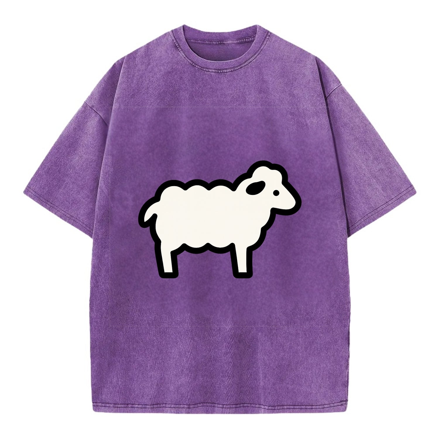Sheep - White fluffy wool flat side profile - Vintage T-shirt - Purple