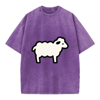 Sheep - White fluffy wool flat side profile - Vintage T-shirt - Purple