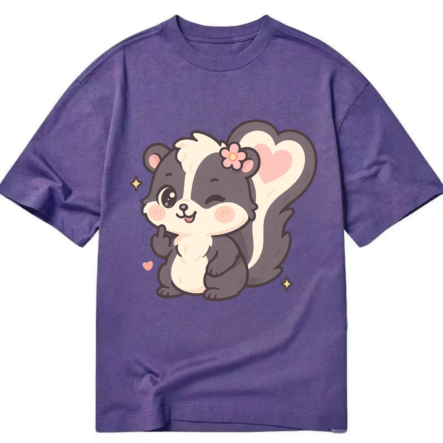 fluffy skunk with heart-shaped tail pattern, one paw up showing sass - Classic T-shirt - Purple