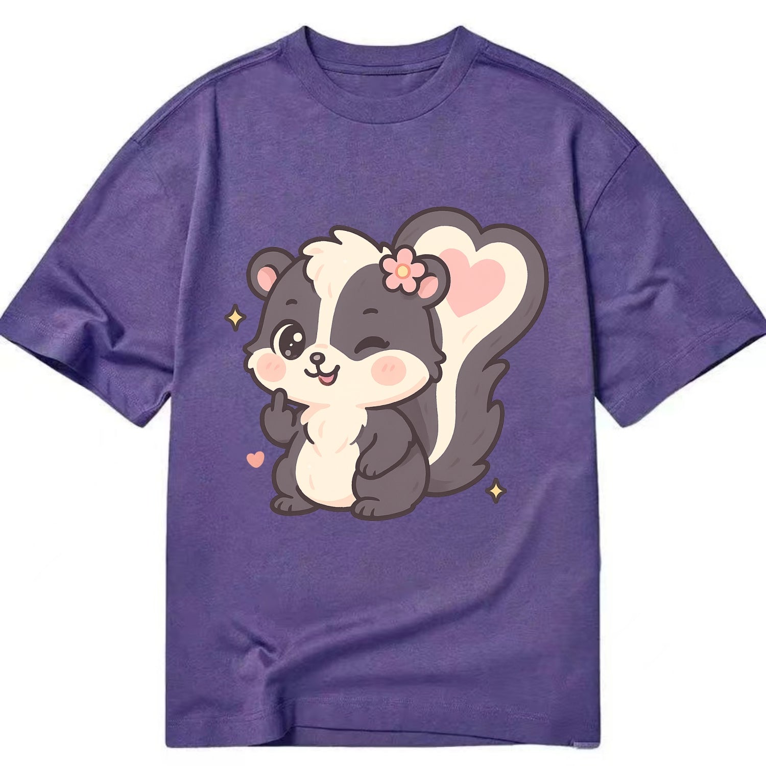 fluffy skunk with heart-shaped tail pattern, one paw up showing sass - Classic T-shirt - Purple