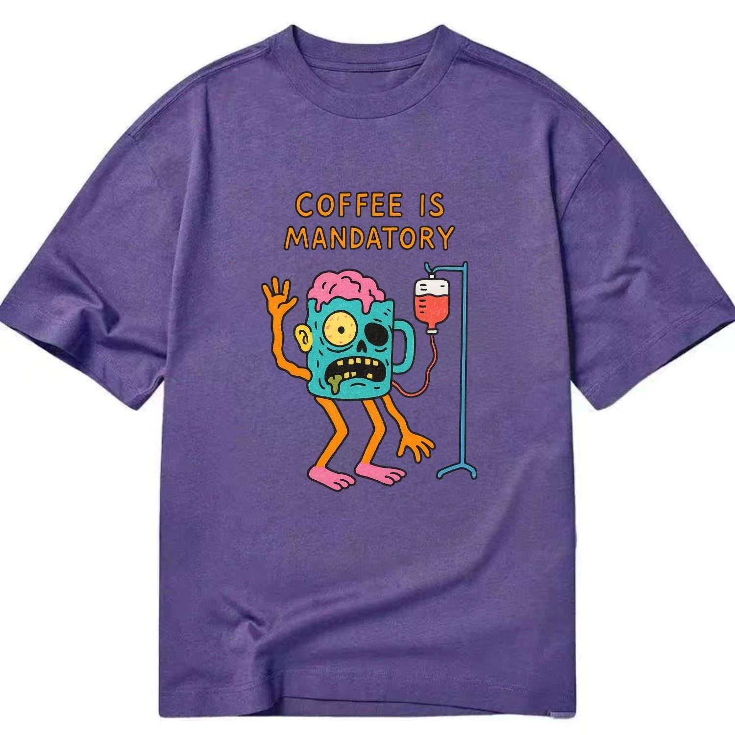 COFFEE IS MANDATORY | Zombie mug with IV drip - Classic T-shirt - Purple