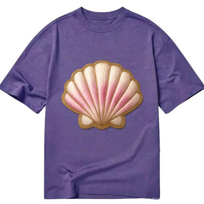 SEASHELL SCALLOP - scallop shell in cream and pink , beach - Classic T-shirt - Purple