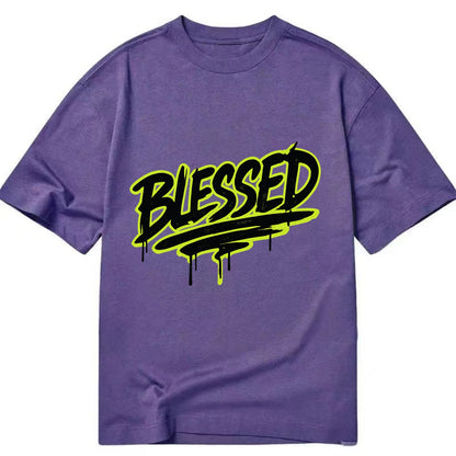 Bold typography design - "BLESSED" - recognizing good fortune, abundance - Classic T-shirt - Purple