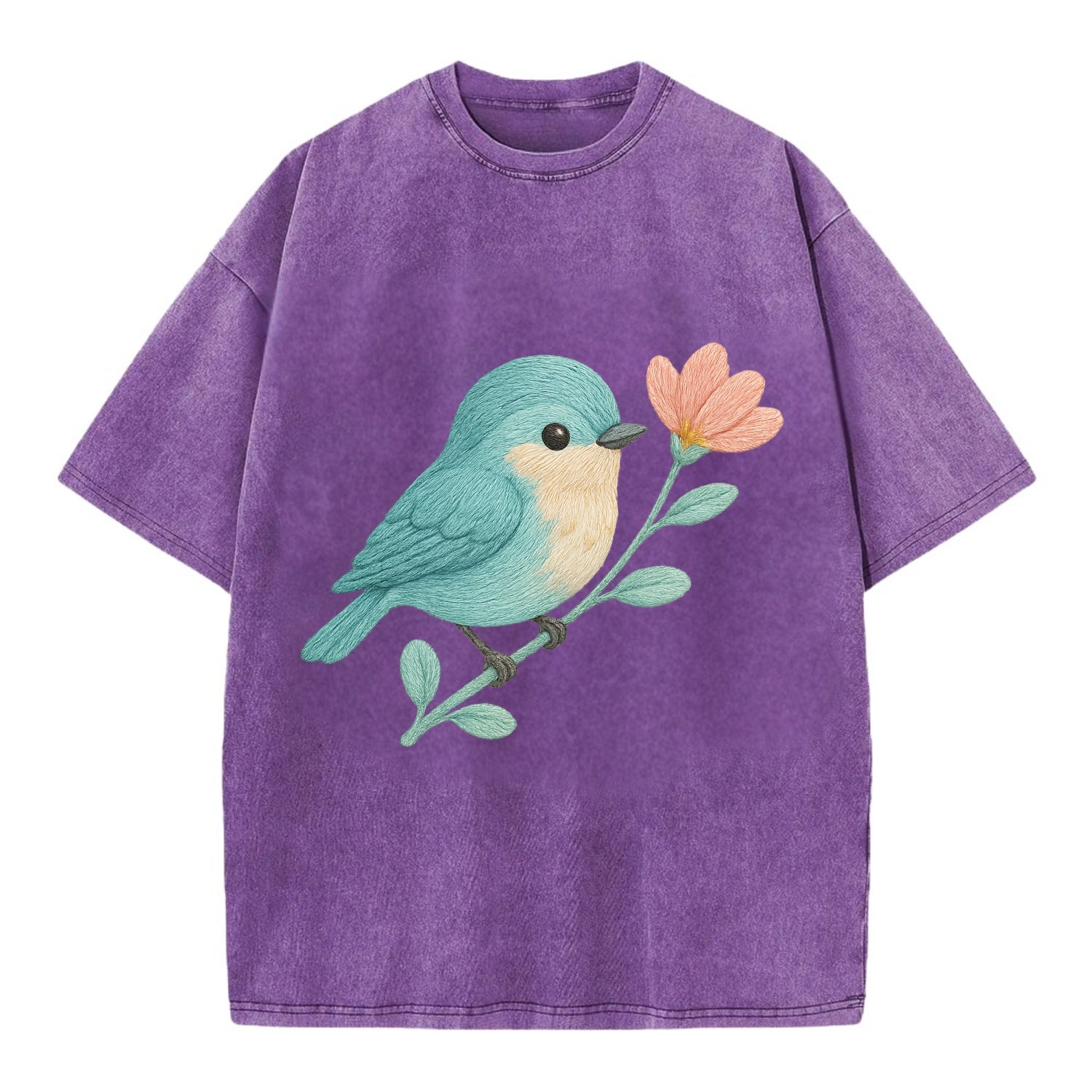 Aqua Chickadee - Vintage T-shirt - Purple