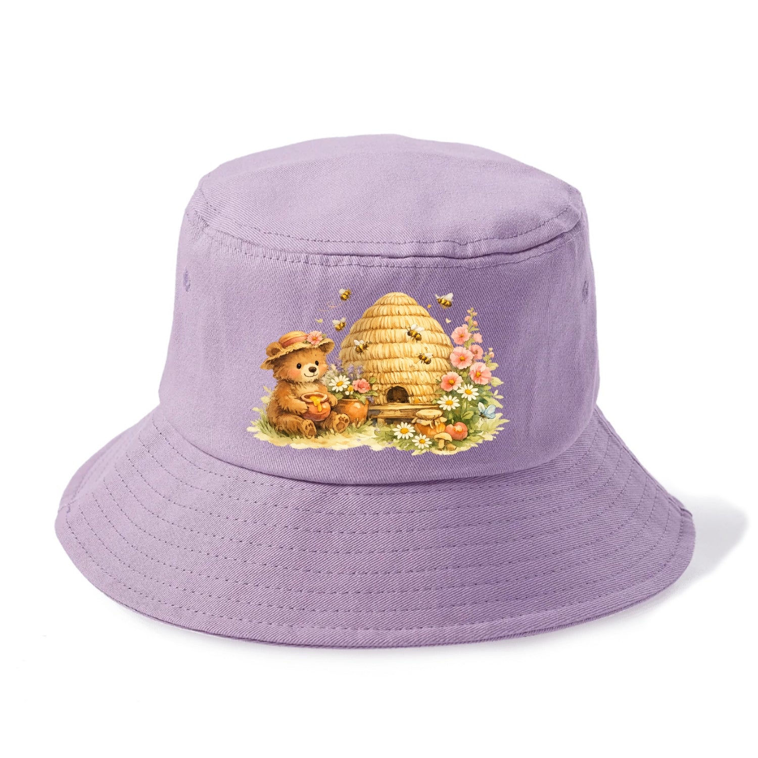 SKEP HIVE | Traditional straw beehive | Cottage garden setting | Buzzing activity | - Bucket Hat - Purple
