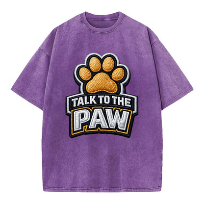 TALK TO THE PAW - raised paw in tan , sassy pet - Vintage T-shirt - Purple