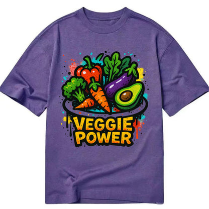 Colorful vegetables and plants on plate - plant-based lifestyle, veggie power - Classic T-shirt - Purple