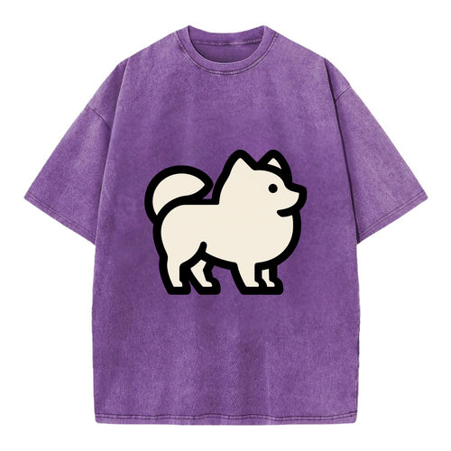 Pomeranian - Modern tiny fluffy logo wit - Vintage T-shirt