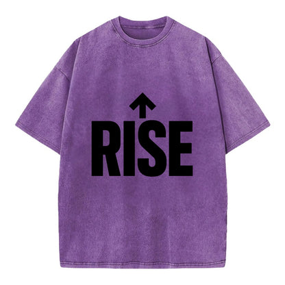 Bold typography design - "RISE" - getting up, ascending, elevating - Vintage T-shirt - Purple