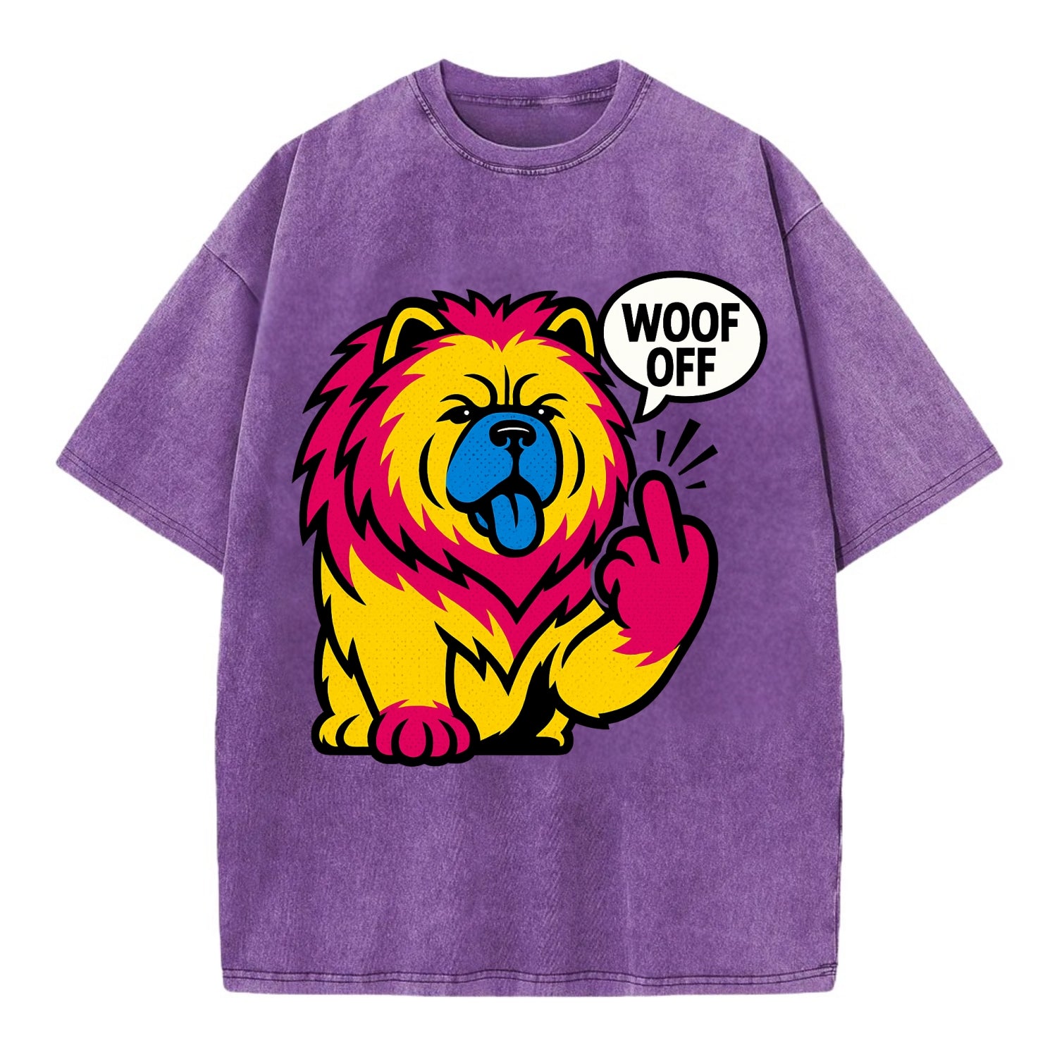 Chow Chow with lion mane and blue-black tongue, fluffy dignified paw up with sass - Vintage T-shirt - Purple