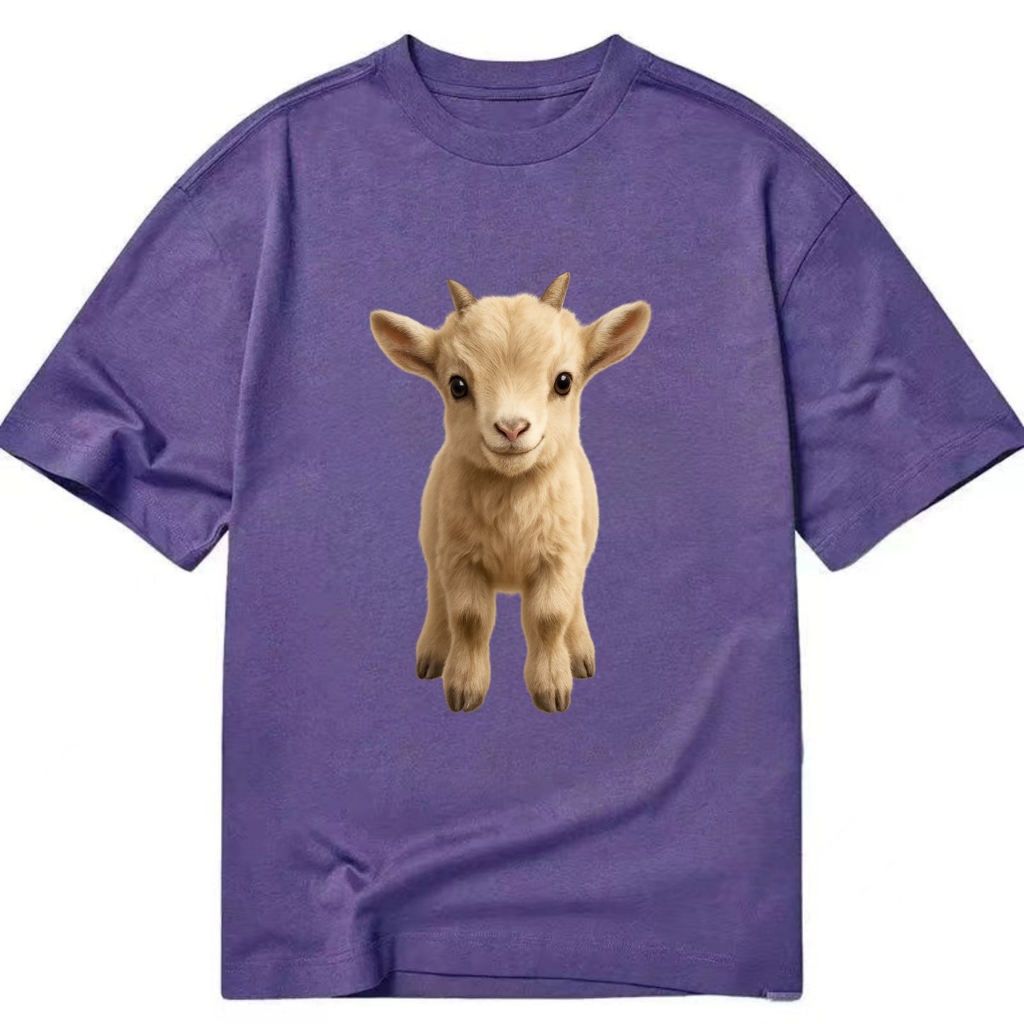 Baby Goat Kid - small horns, rectangular pupils, fluffy, playful eyes, - Classic T-shirt - Purple