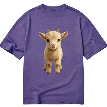 Baby Goat Kid - small horns, rectangular pupils, fluffy, playful eyes, - Classic T-shirt - Purple