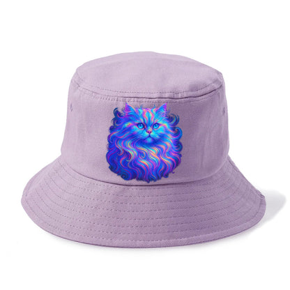 Luxurious Persian cat with flowing fur that refracts into rainbow prisms, soft pastel - Bucket Hat - Purple