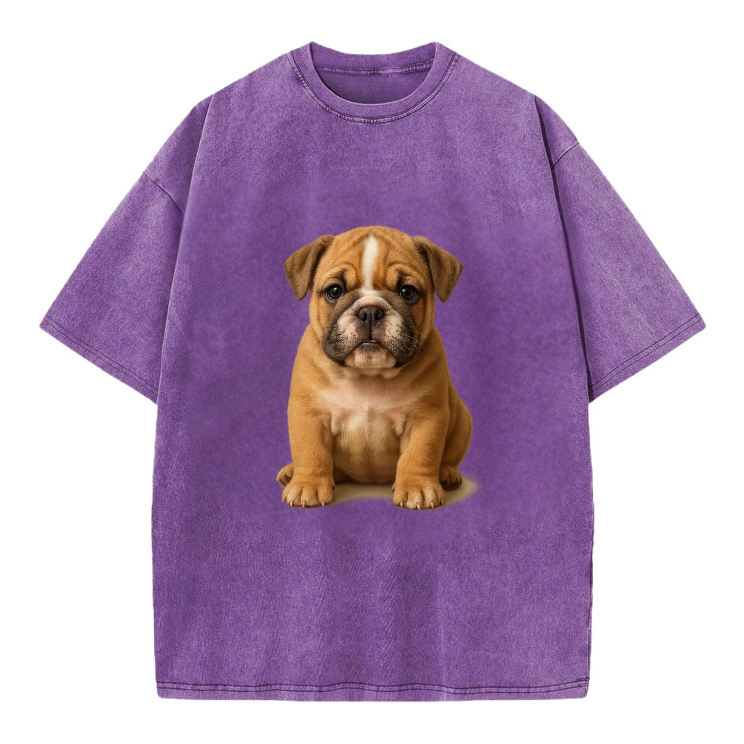 Baby Bulldog Puppy - wrinkly face, underbite, stocky body, gentle eyes, - Vintage T-shirt - Purple