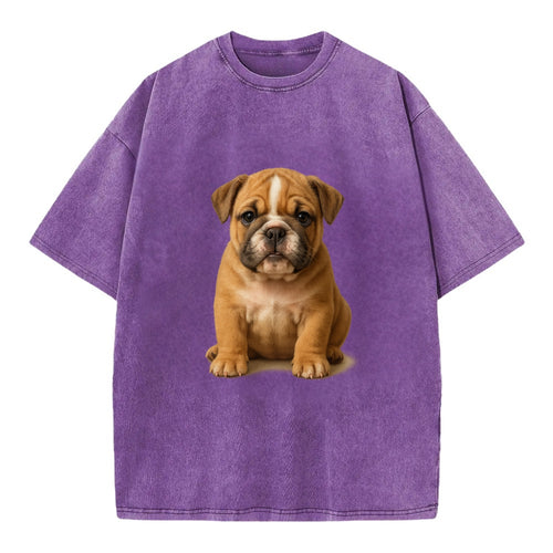 Baby Bulldog Puppy - wrinkly face, underbite, stocky body, gentle eyes, - Vintage T-shirt