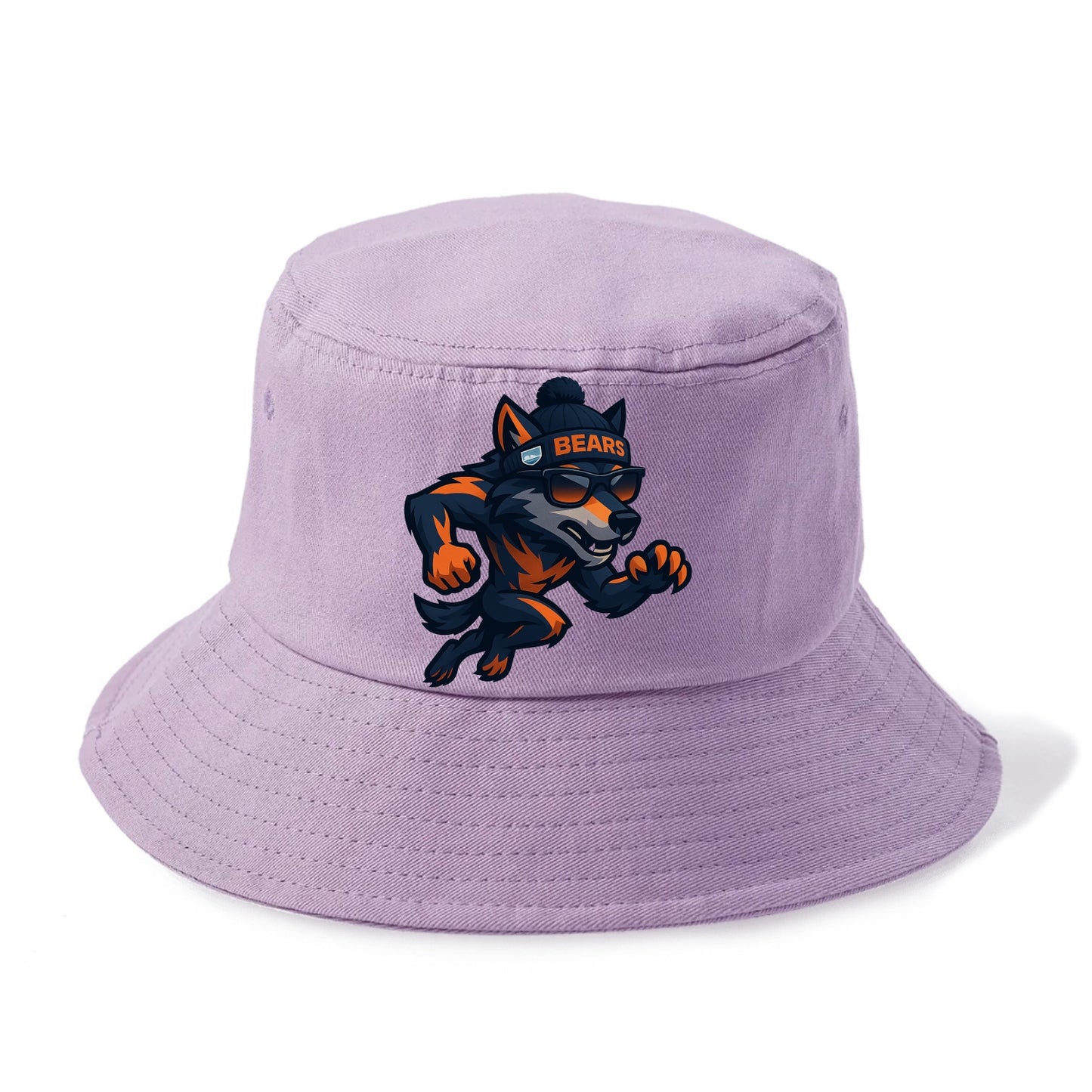 Chicago Wolf wearing Bears beanie with Lake Michigan patch and wayfarer sunglasses - Bucket Hat - Purple