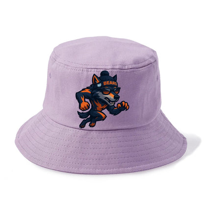 Chicago Wolf wearing Bears beanie with Lake Michigan patch and wayfarer sunglasses - Bucket Hat - Purple