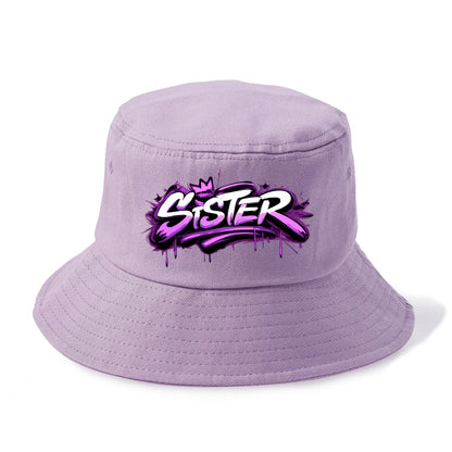 Bold typography design - "SISTER" - female bond, sisterhood - Bucket Hat - Purple