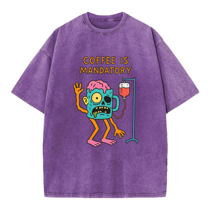 COFFEE IS MANDATORY | Zombie mug with IV drip - Vintage T-shirt - Purple