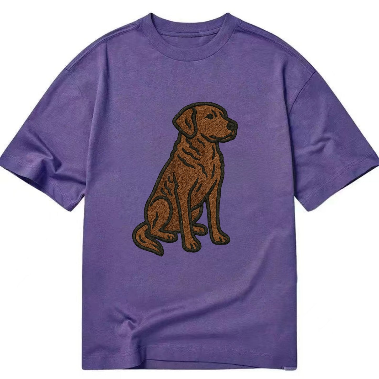 Chesapeake Bay Retriever - Brown wavy coat embroidered sitting pose - Classic T-shirt - Purple