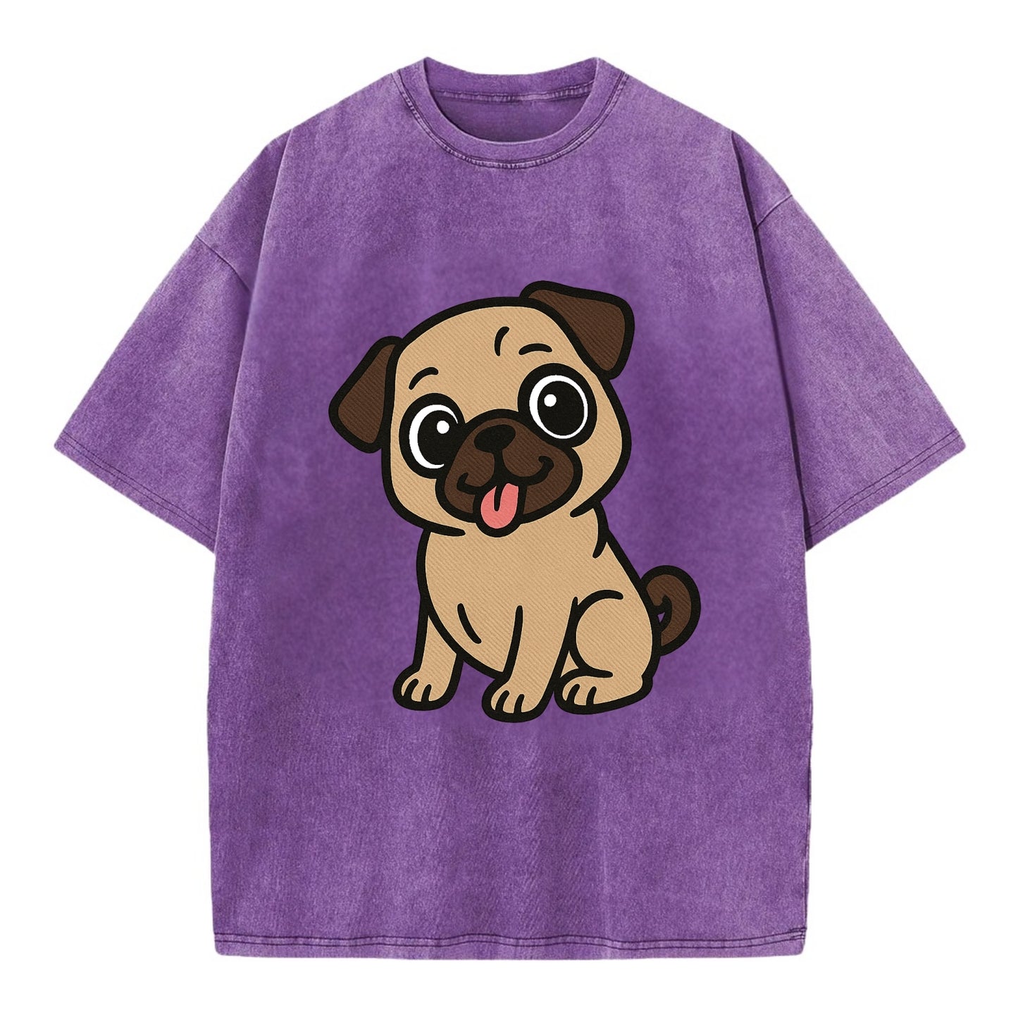 Pug - Tilted head with tongue out - Vintage T-shirt - Purple