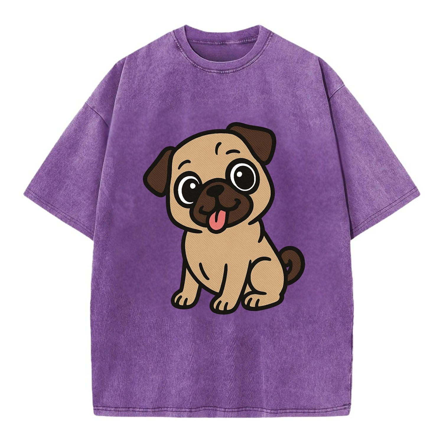 Pug - Tilted head with tongue out - Vintage T-shirt - Purple