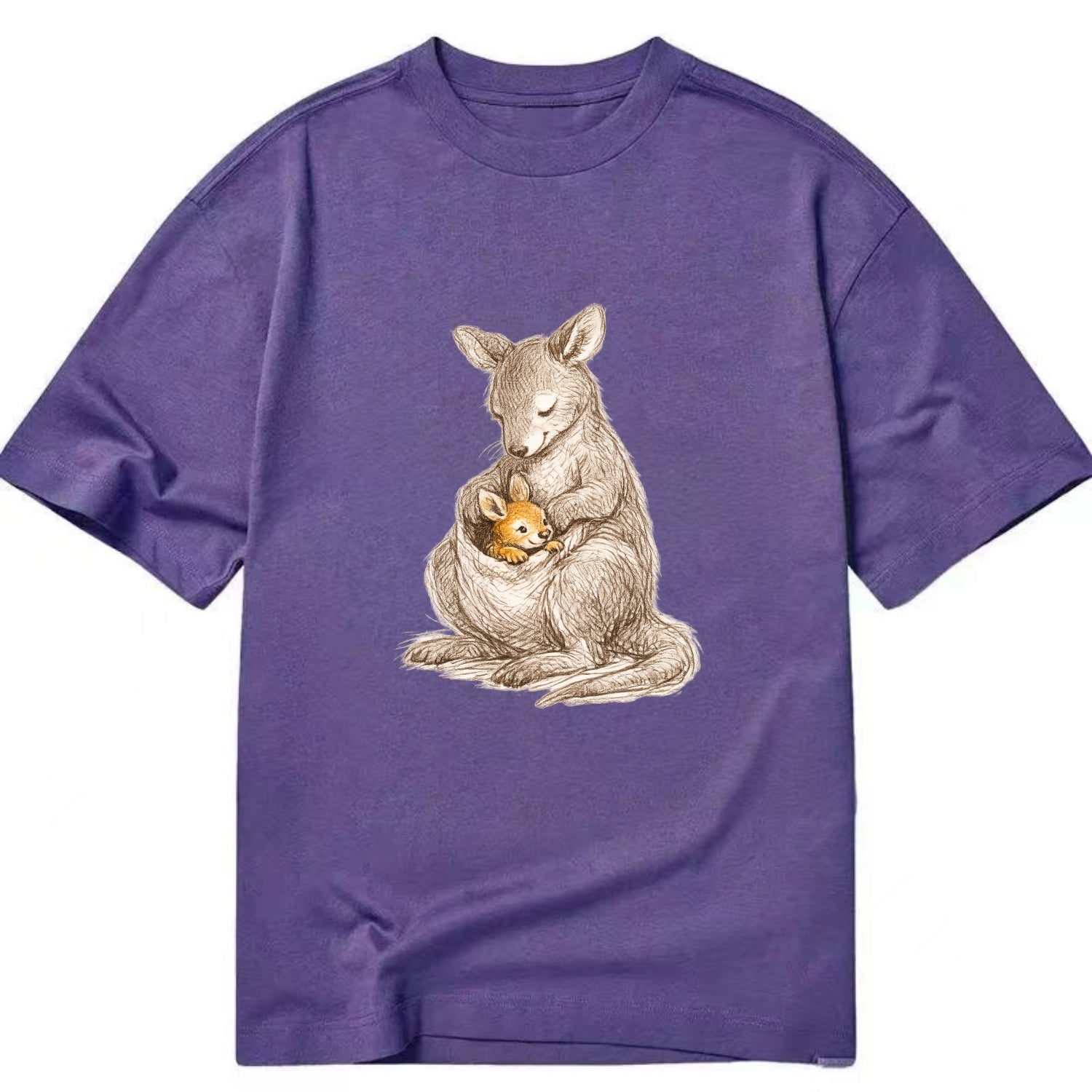 MOTHER'S POUCH | Kangaroo maternal embrace | Joey safe inside | Protective love | - Classic T-shirt - Purple