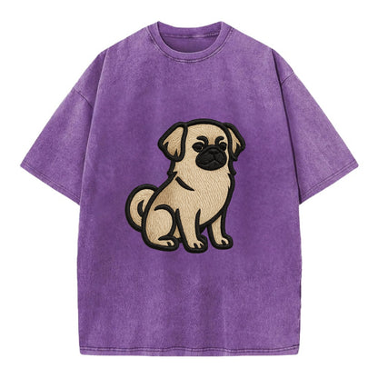 Tibetan Spaniel - Fawn small dog embroid - Vintage T-shirt - Purple