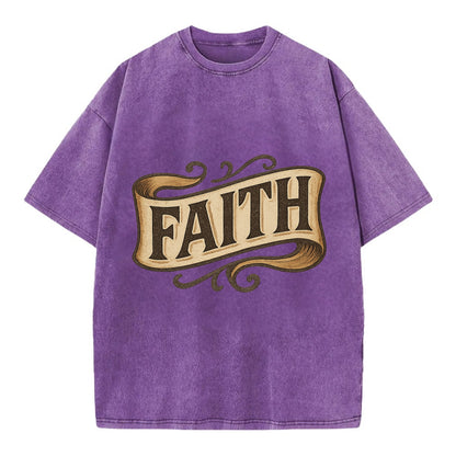 Bold typography design - "FAITH" - trust in the unseen, spiritual strength - Vintage T-shirt - Purple
