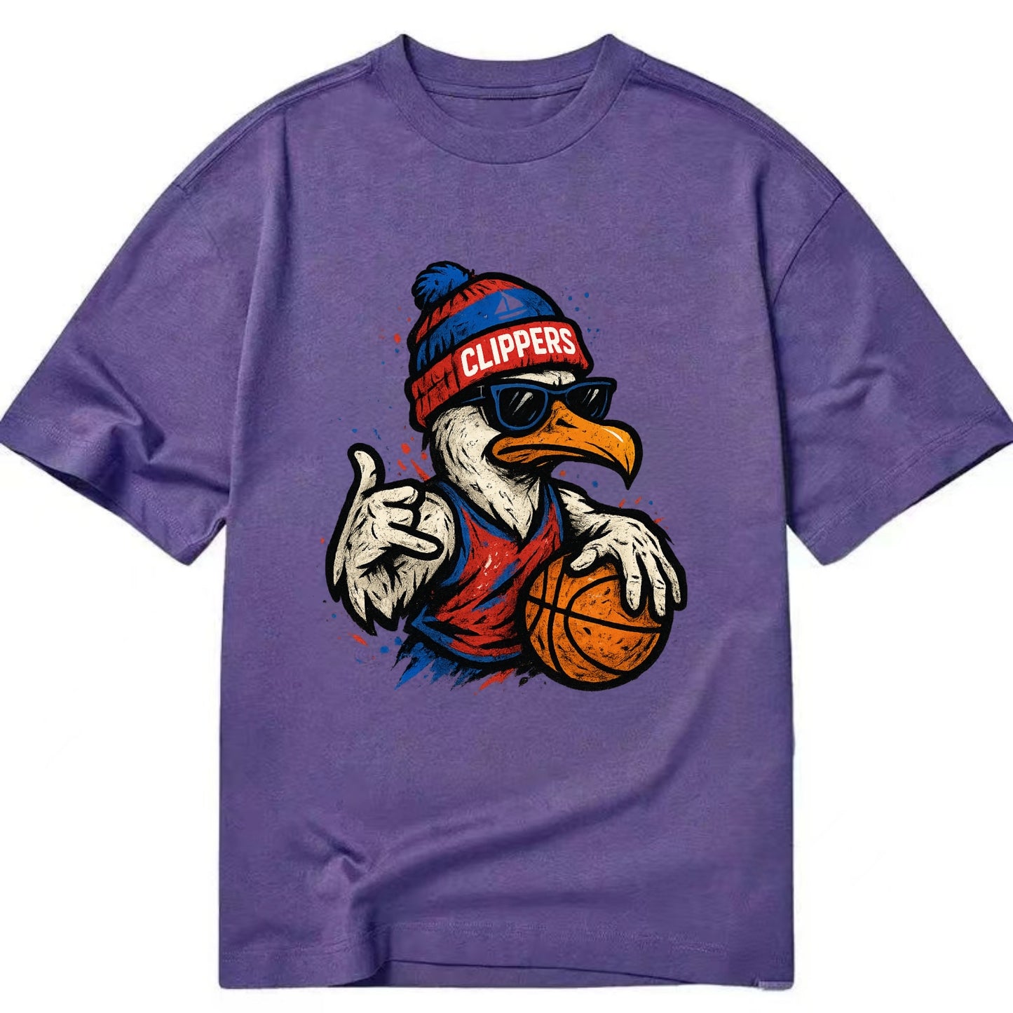 LA Seagull wearing Clippers red white and blue beanie with ship patch and - Classic T-shirt - Purple