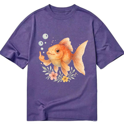 chubby goldfish blowing bubbles, one fin extended like middle finger - Classic T-shirt - Purple