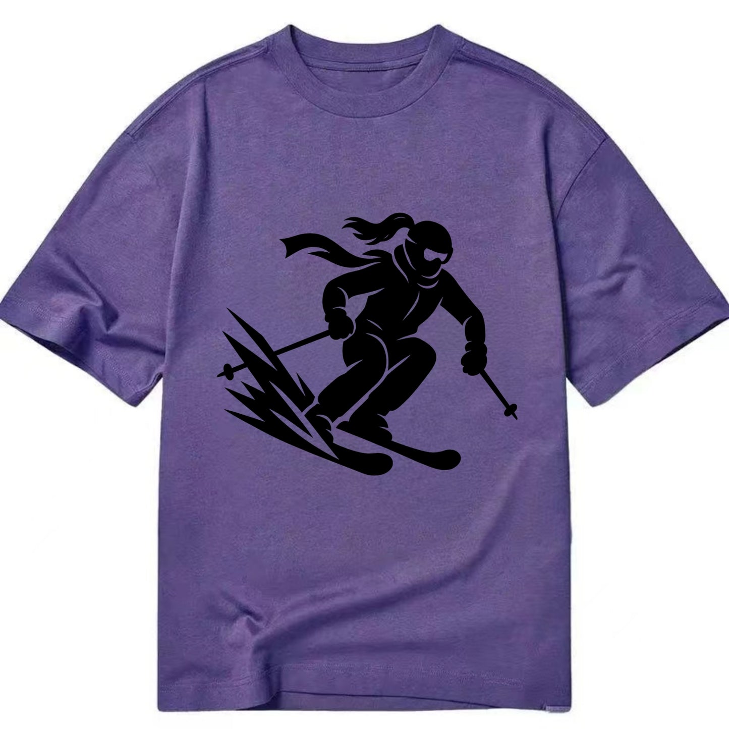 Skier carving down snowy slope - Classic T-shirt - Purple