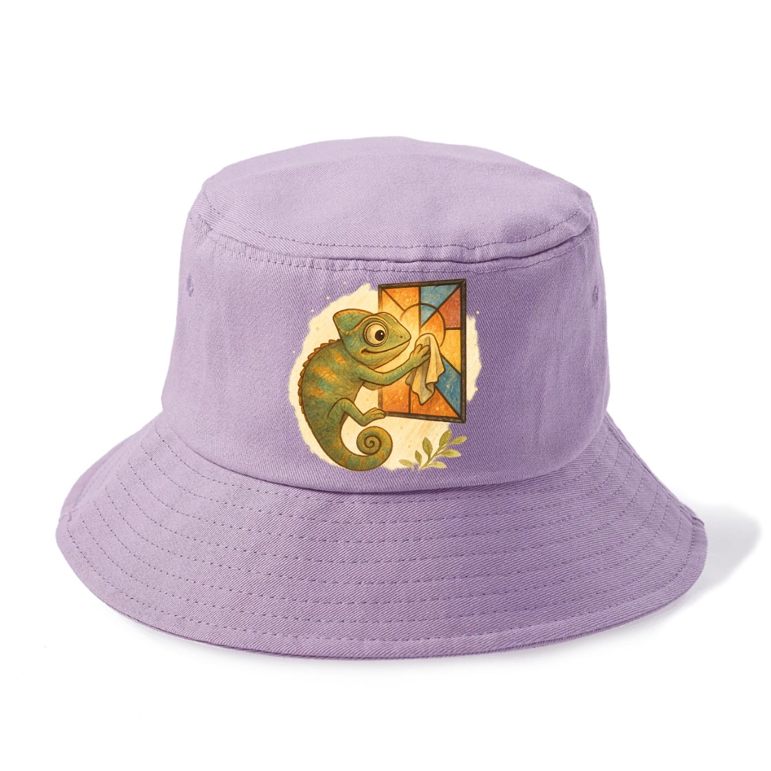 Chameleon blending into a stained-glass window it is polishing with delicate cloths - Bucket Hat - Purple