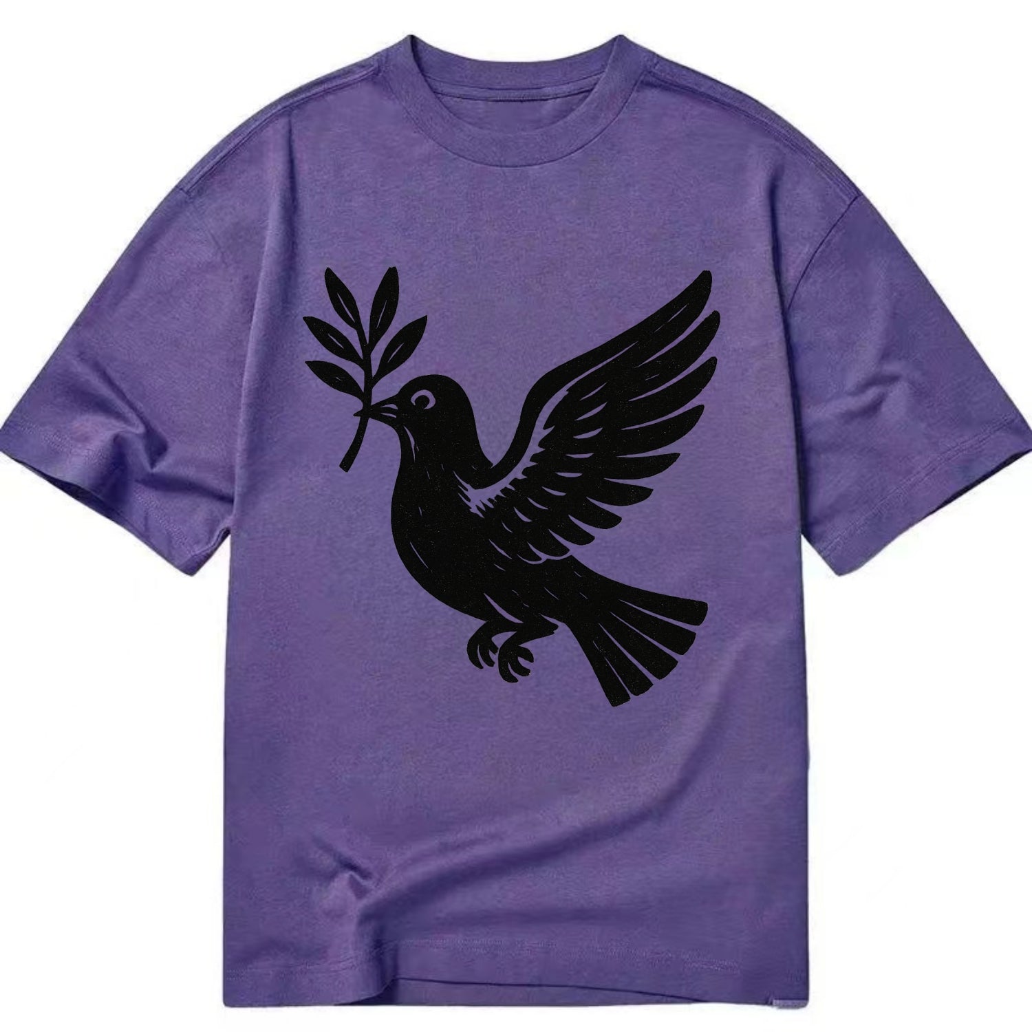 Dove carrying olive branch - peace movement ink painting - Classic T-shirt - Purple
