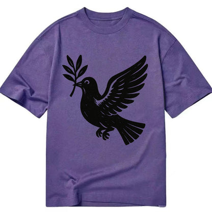 Dove carrying olive branch - peace movement ink painting - Classic T-shirt - Purple