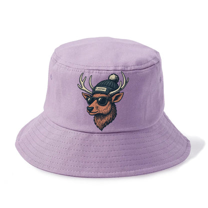 Flagstaff Elk wearing Flagstaff beanie with pom pom and wayfarer sunglasses - Bucket Hat - Purple