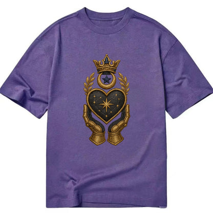 Crowned heart with Art Deco sunburst crown and geometric filigree hands cradling - Classic T-shirt - Purple
